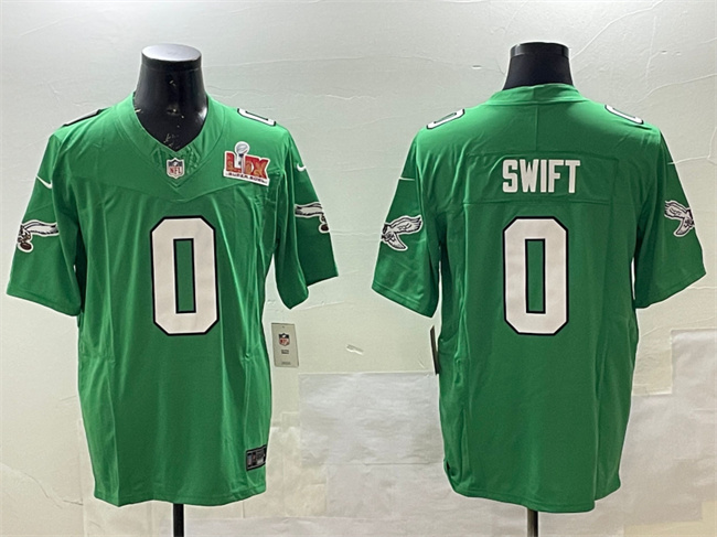 Men's Green Philadelphia Eagles #0 D'Andre Swift 2025 Super Bowl LIX Patch F.U.S.E. Throwback Vapor Untouchable Limited Stitched Football Jersey